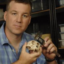 Dr. McGraw with monkey skull Dr. McGraw with monkey skull