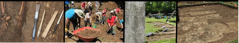 Montage of students excavating