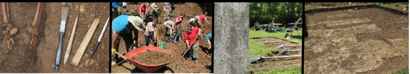 Montage of students excavating Montage of students excavating