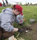 Student working on excavation at the forensic field school