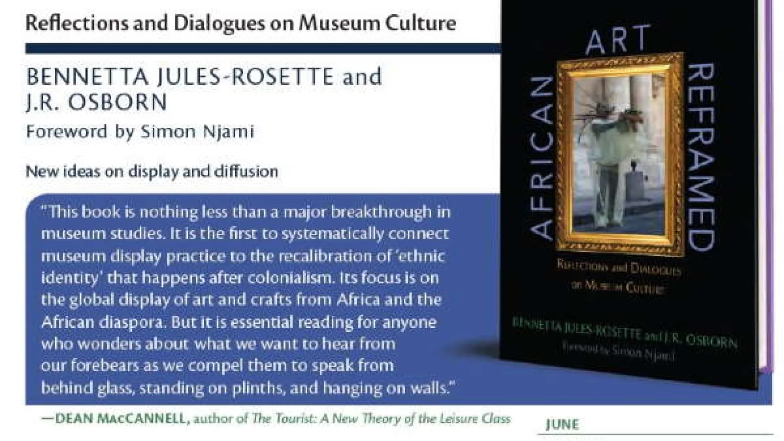 Announcement for book African art Reframed by Bennetta and Osborn