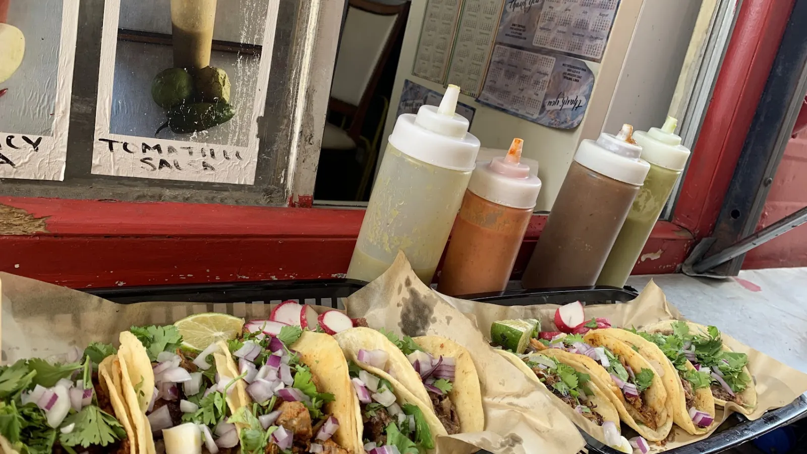 line of 8 tacos from a Columbus food stand
