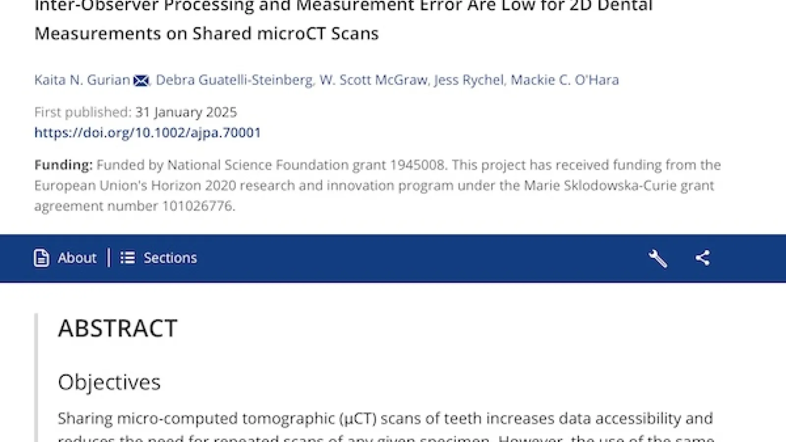 Screenshot of the American Journal of Biological Anthropology website