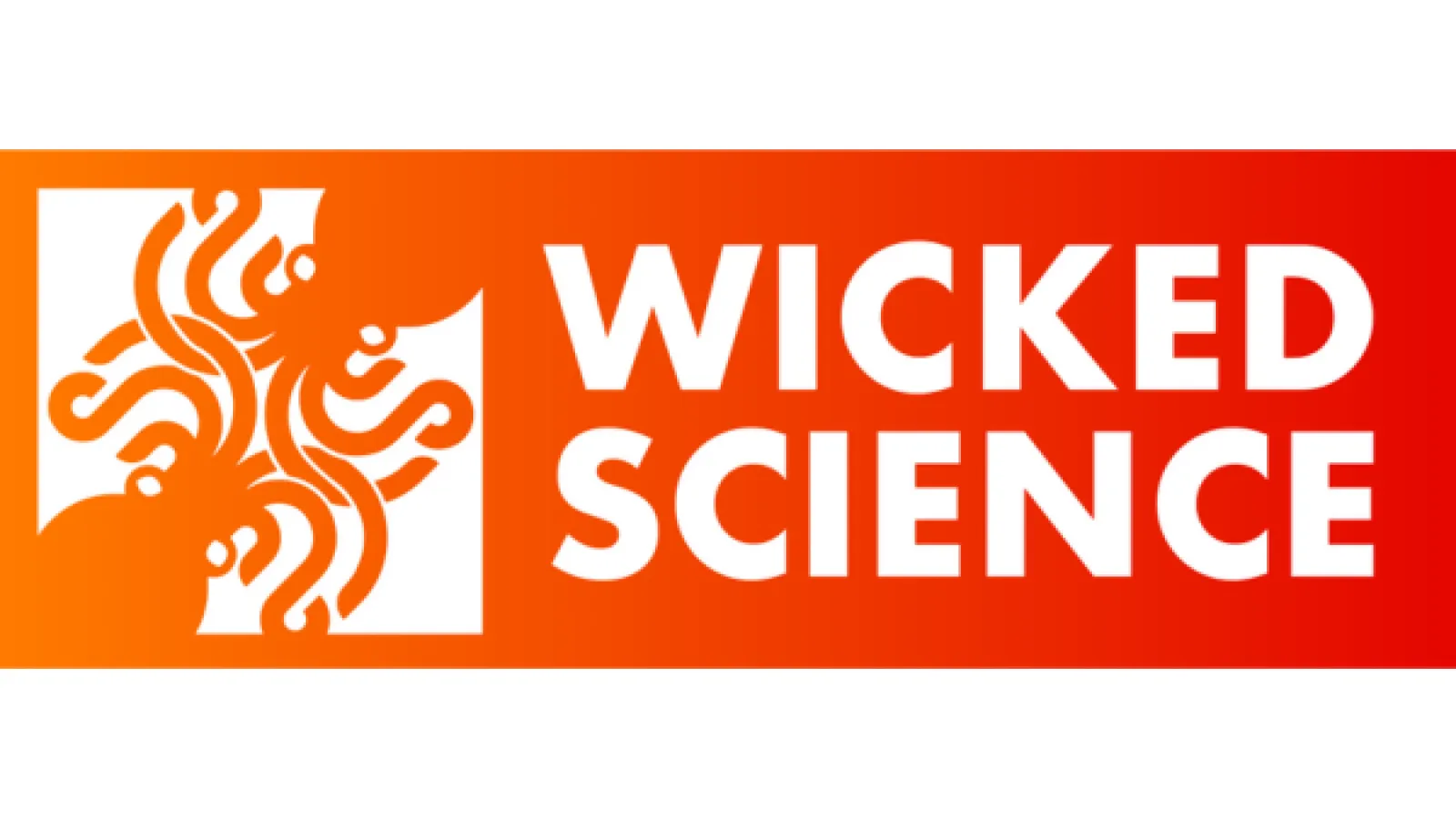 Orange banner with the words wicked science in white letters