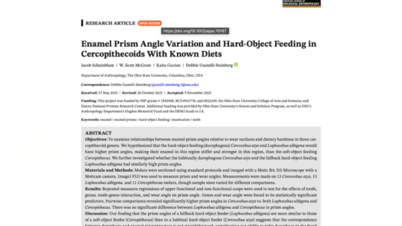 Screen capture of the article title and abstract from the journal website 