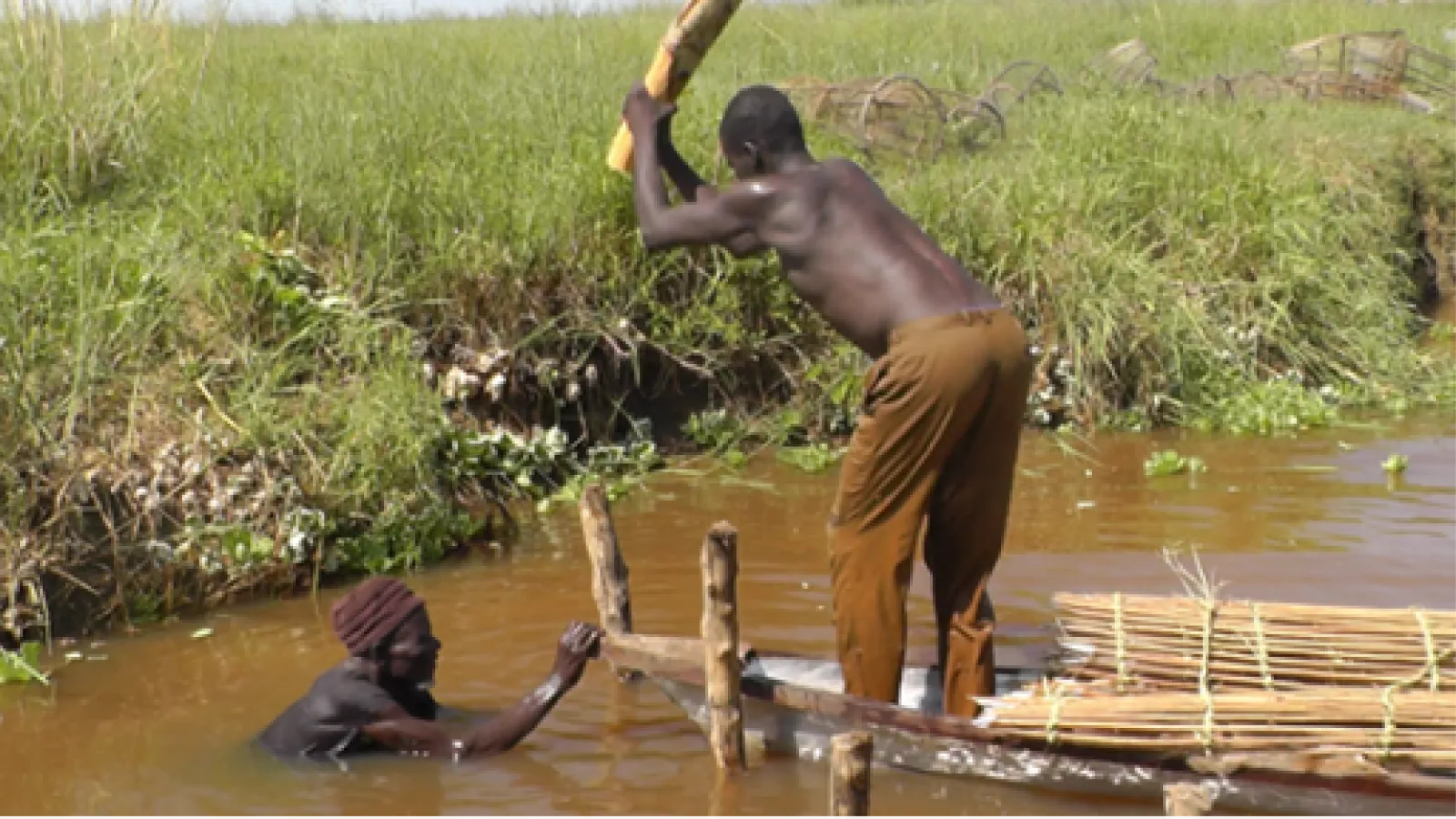 Man fishing in canal in Logone Flood plain