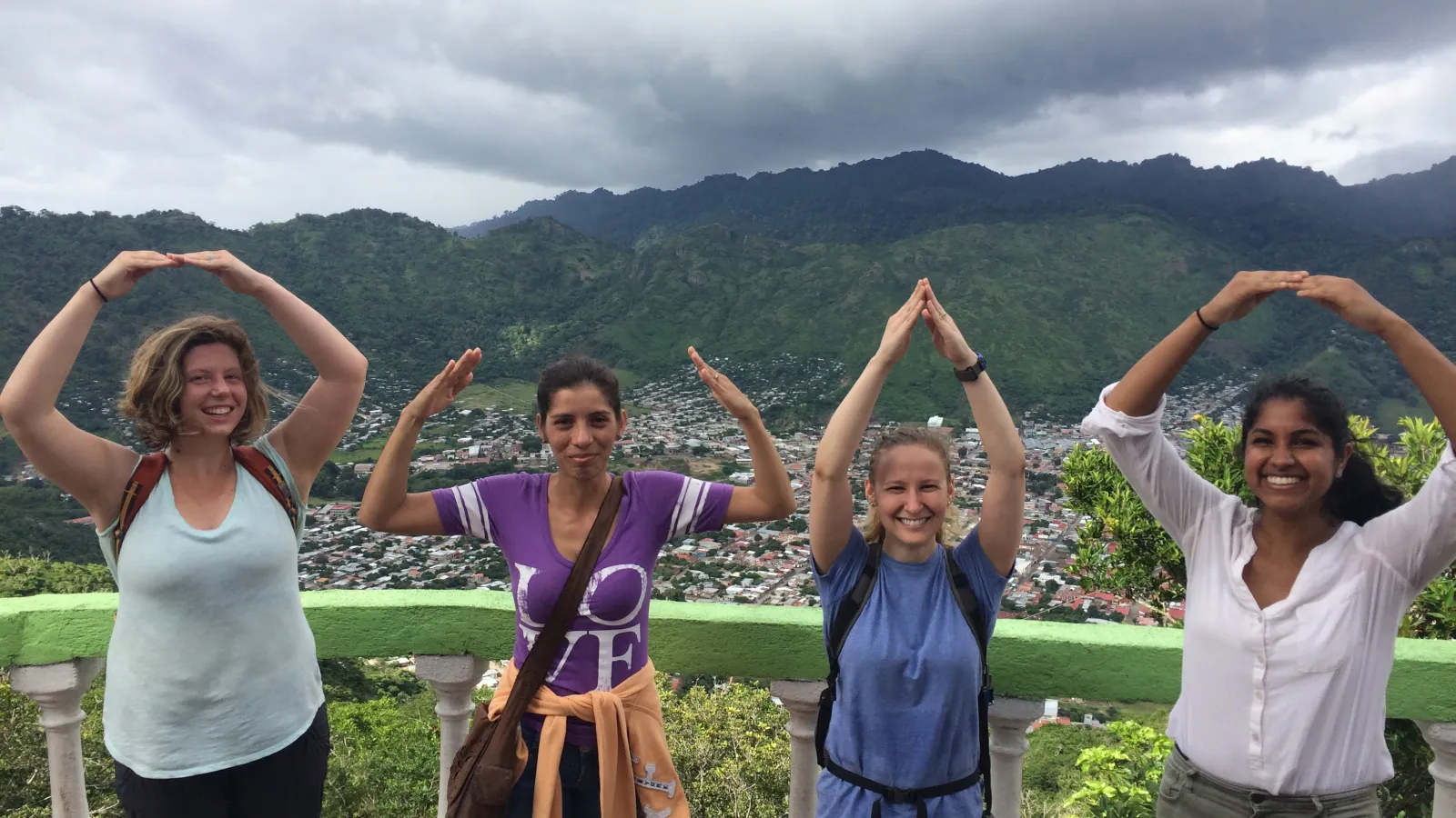 4 students spelling OHIO with their bodies