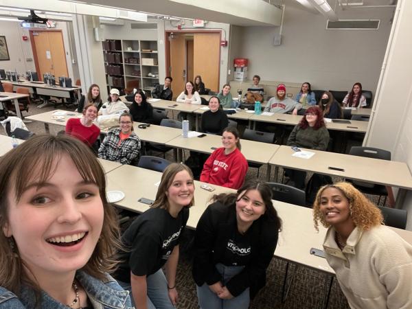 Student members of the undergraduate anthropology club at a meeting