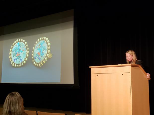 Dr. Joanna Pillsbury giving the 15th Annual Art and Anthropology lecture