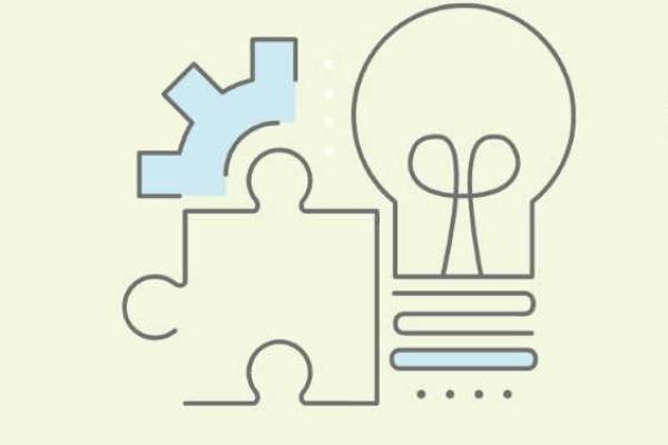 lightbulb, puzzle piece and gear