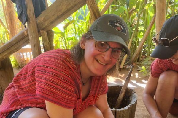 Julie Field making elephant snacks in Thailand