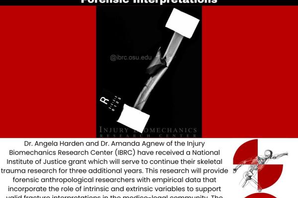 Description of the NIJ grant and image of the IBRC logo and a sample bone analysis