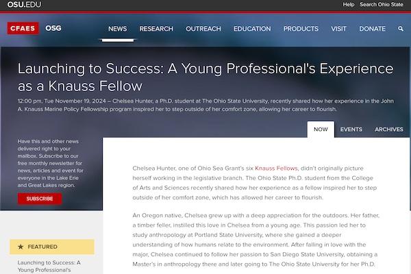 Screen capture of an article posted on ohioseagrant.osu